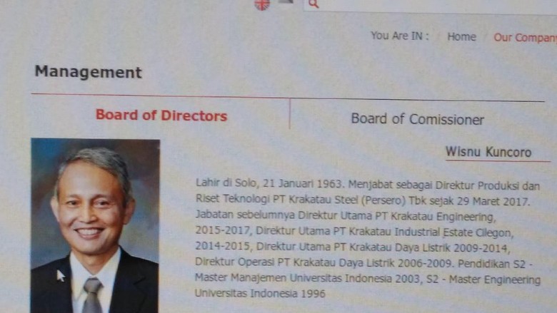  Direktur Teknologi PT Krakatau Steel, Wisnu Kuncoro (Foto: Sumber dari situs PT Krakatau Steel (Persero) Tbk)