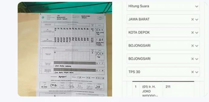Dugaan kesalahan penghitungan suara di TPS 30, Bojongsari, Depok, Jawa Barat (Twitter)