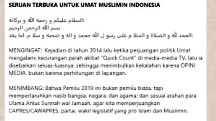 Isi seruan yang beredar di sosial media (Foto: Law-justice.co)