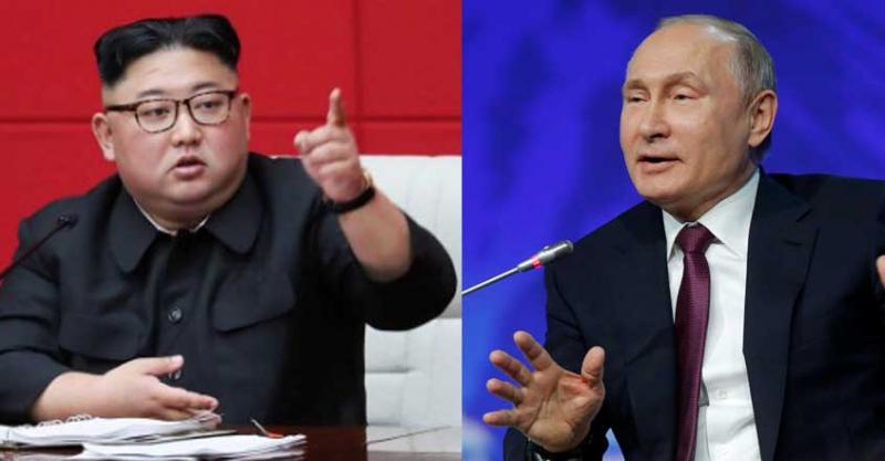 Presiden Korea Utara Kim Jong Un dan Presiden Rusia Vladimir Putin (Mayalaya)