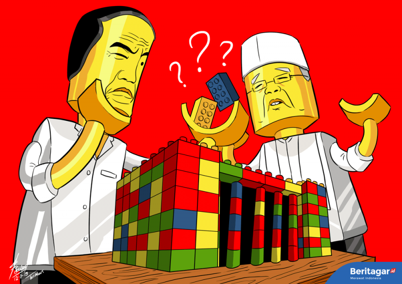 Ilustrasi Jokowi Maruf Sedang Menyusun Kabinet di Istana Negara (Beritagar)