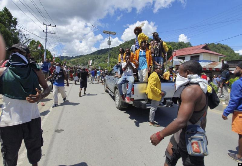 Aksi demo di Abepura, Jayapura, Papua 29 Agustus 2019 (AFP)