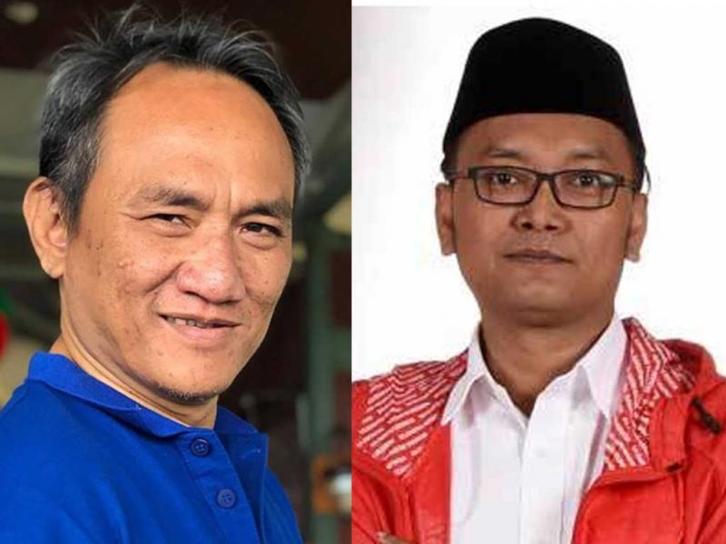 Wasekjen Partai Demokrat Andi Arief (kiri) dan politikus PDI Gun Romli. (Tagar.id)