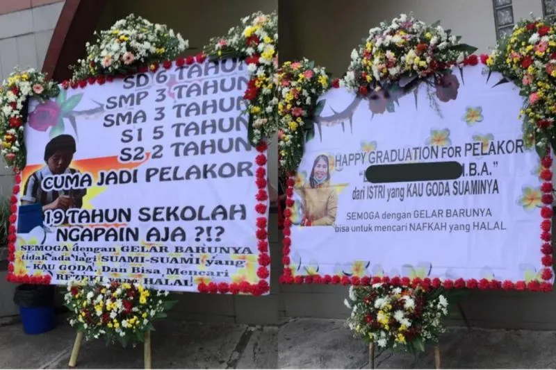 Karangan bunga bertulis: 19 tahun sekolah jadi pelakor (reqnews.com)