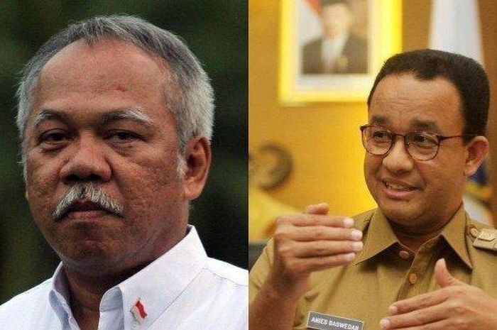 Beda pendapat Basuki Hadimuljono dan Anies Baswedan soal banjir di DKI Jakarta. (tribunnews.com)