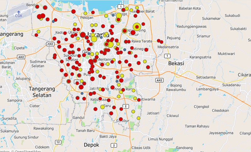 Peta sebaran pasien Covid-19 di wilayah DKI Jakarta (Foto: Pemprov DKI)