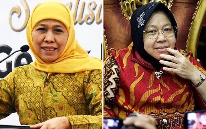 Wali Kota Surabaya Tri Rismaharini dan Gbernur Jatim Khofifah Indar Parawansa (wowkeren)