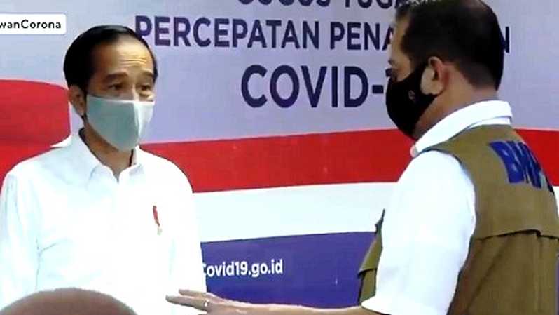 Presiden Jokowi saat berkunjung ke kantor Gugus Tugas Penanganan Covid-19 (Investordaily)