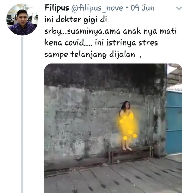 Seorang dokter telanjang di jalanan karena stres suami dan anaknya meninggal kena covid-19 (Twitter @Filipus_nove)