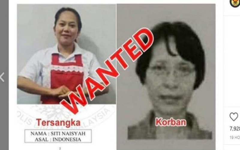 TKW jadi buron kasus pembunuhan di Malaysia. (Instagram/ndorobeii)