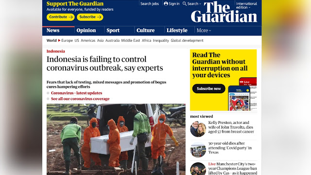 Sorot Penanganan, Media Asing Sebut Indonesia Gagal Kendalikan Corona. (The Guardian).