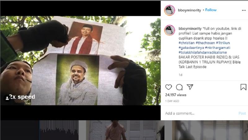 Heboh! Pria Ini Bakar Foto Habib Rizieq & UAS: Mereka Penista Agama! (Instagram)