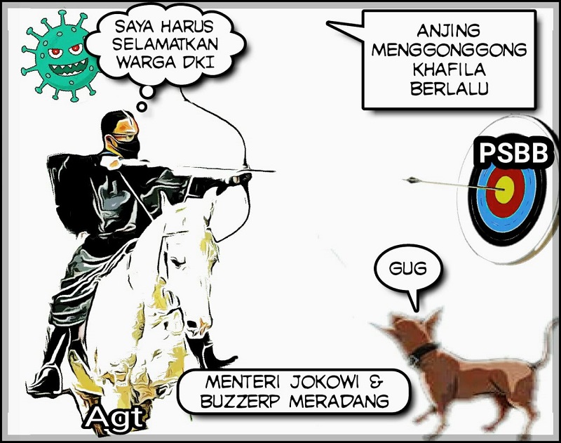 ilustrasi Pertarungan Kebijakan PSBB versus Menteri Jokowi dan BuzzerRp (Agt)