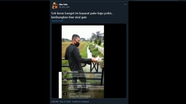 Video Viral Diduga Oknum Brimob Buang Anak Kucing. (Screenshoot Twitter).