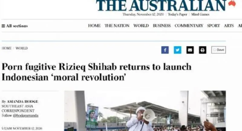 Astaga! Media Australia Sebut Habib Rizieq sebagai Buronan Porno. (The Autralian).