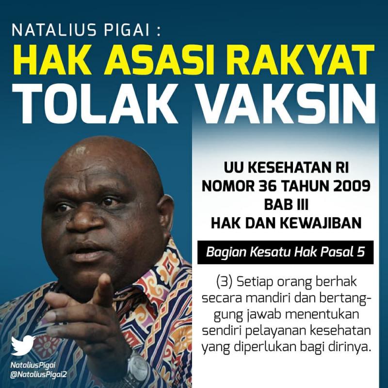 Pegiat Hak Asasi Manusia yang juga tokoh asal tanah Papua, Natalius Pigai. (Twitter @NataliusPigai2).