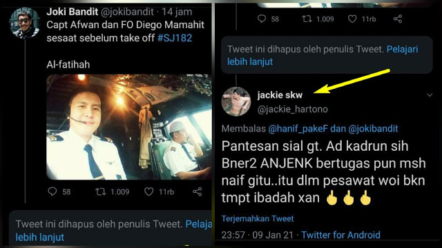 Sebar Ujaran Kebencian Jatuhnya Sriwijaya, Polisi Buru Akun Jackie Skw. (Gelora).