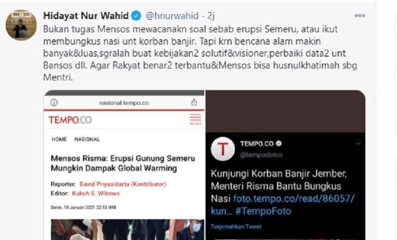 Tugas Mensos Risma Bukan Cari Penyebab Erupsi Semeru & Membungkus Nasi. (Twitter).