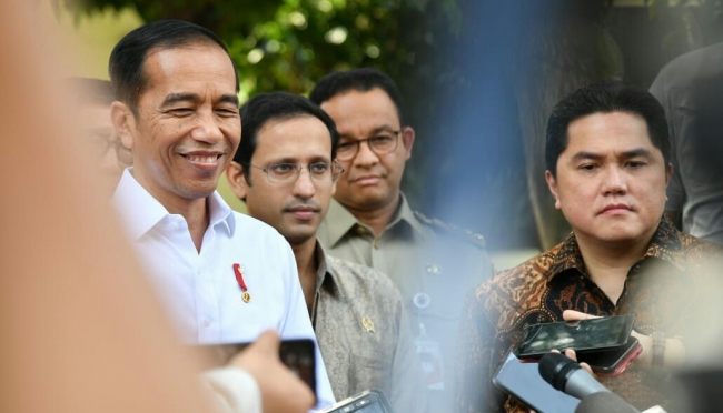 Presiden Joko Widodo, Mendikbud Nadiem Makarim, Gubernur DKI Anies Baswedan, Menteri BUMN Erick Tohir (Wowbabel)