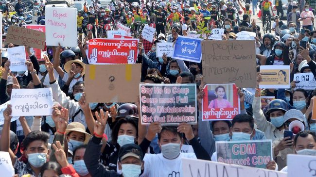 Demonstrasi tolak kudeta militer Myanmar (RRI)