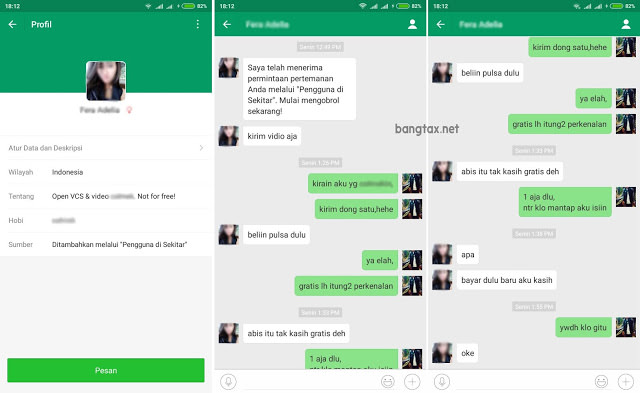 Ilustrasi Percakapan MiChat yang Berbau Prostitusi (Ist)