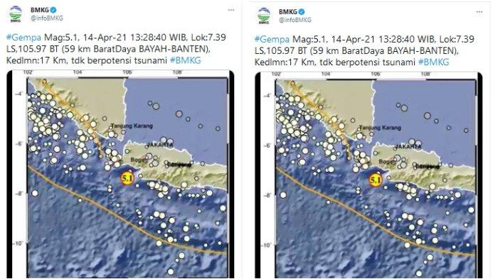 Gempa Banten M 5,1 Siang ini rabu (14/4/2021) (BMKG)