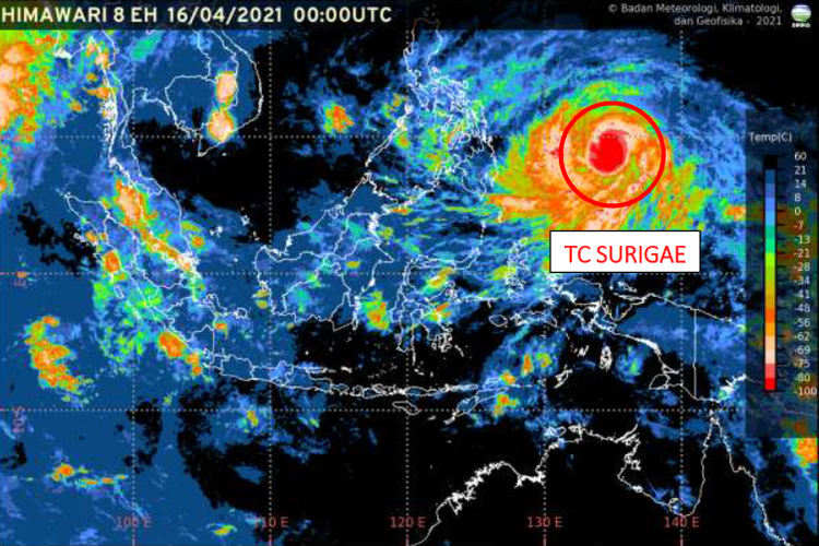 9 provinsi diminta BMKG agar waspada siklon tropis Surigae 24 jam ke depan (kompas)
