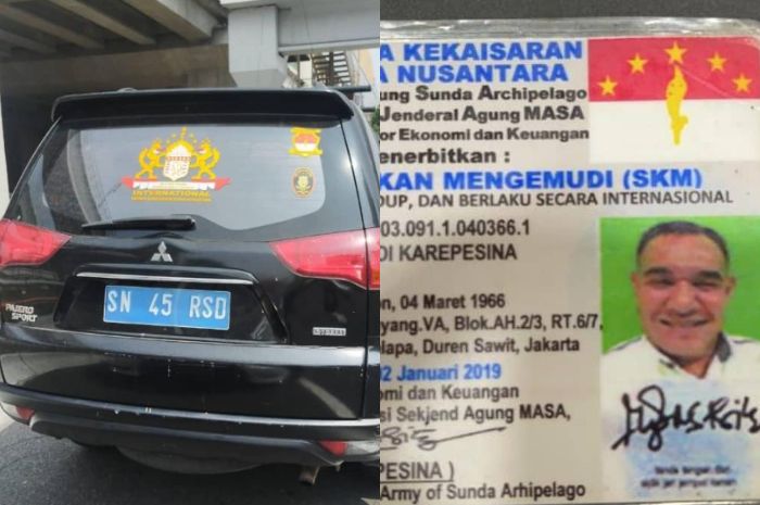 Pemilik mobil berplat Kekaisaran Sunda yang ditilang polisi di Tol Cawang ternyata sebagai Keamanan RT di  Pondok Kelapa, Jakarta Timur (pikiran rakyat )