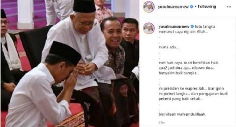 Foto Jokowi Sungkem ke Wapres Ramai Dikritik, Yusuf Mansur Ngaku Salah. (Instagram).
