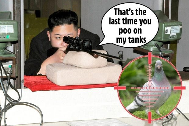 Ilustrasi Kim Jong Un menembak burung merpati. (Foto: The Sun).
