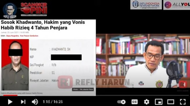 Sorot Hakim Pemvonis HRS, Refly Harun: Seperti Algojo Bertangan Dingin. (Youtube).
