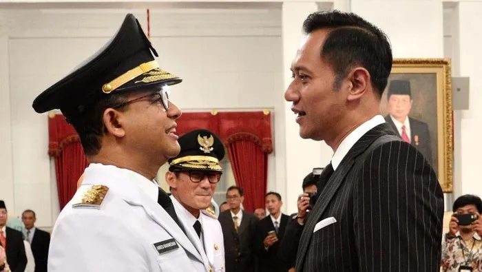 AHY saat menghadiri pelantikan Anies Baswedan di Istana Negara (Foto: Pool/Biro Setpres)