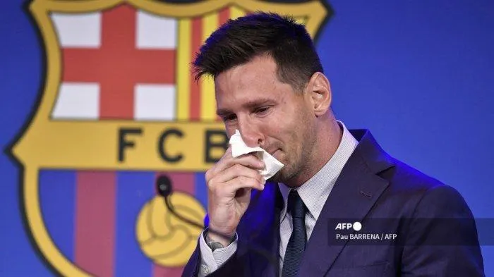 Tangisan Leonel Messi saat perpisahan di Camp Nou (AFP)