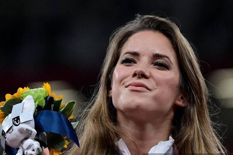  Atlet Polandia Maria Andrejczyk menapatkan medali perak untuk lempar lembing putri pada Olimpiade Tokyo 2020(JAVIER SORIANO)