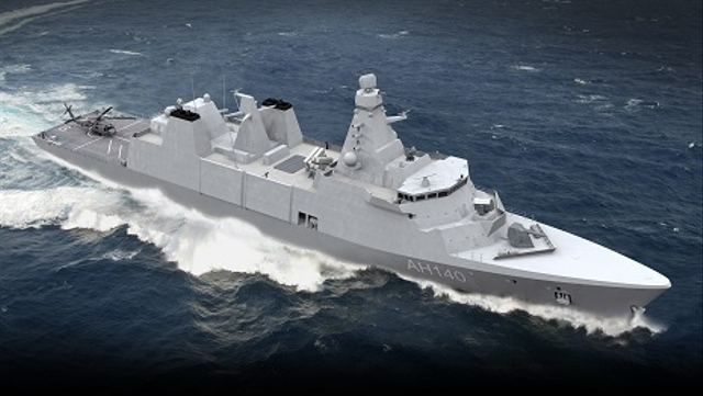 Kapal fregat AH140 buatan Babcock International Inggris, yang dikerjasamakan dengan PT PAL (Persero). (Babcock International)