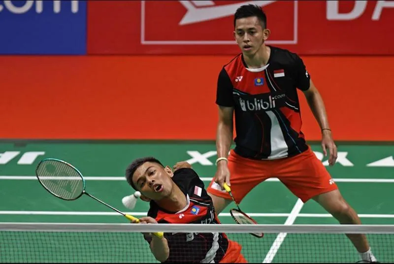 Ganda putra Indonesia Fajar Alfian (kiri) dan Muhammad Rian Ardianto akan menjadi ganda utama pada final Piala Thomas 2020 di Aarhus, Denmark .Foto: Aditya Pradana Putra/Antara