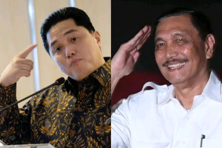Dua menteri Jokowi yang disebut terlibat dalam bisnis alat tes PCR, Erick Thohir dan Luhut Binsar Pandjaitan. (Foto: Diolah dari google).