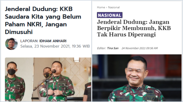 Pernyataan KSAD Dudung Disebut Lukai Prajurit yang Gugur Hadapi KKB. (Kolase Media Online).