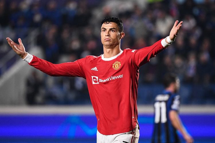 Cristiano Ronaldo dalam laga matchdat keempat Grup F Liga Champions 2021-2022, Atalanta vs Manchester United, di Stadion Gewiss, Rabu (3/11/2021) dini hari WIB.(AFP/MARCO BERTORELLO)