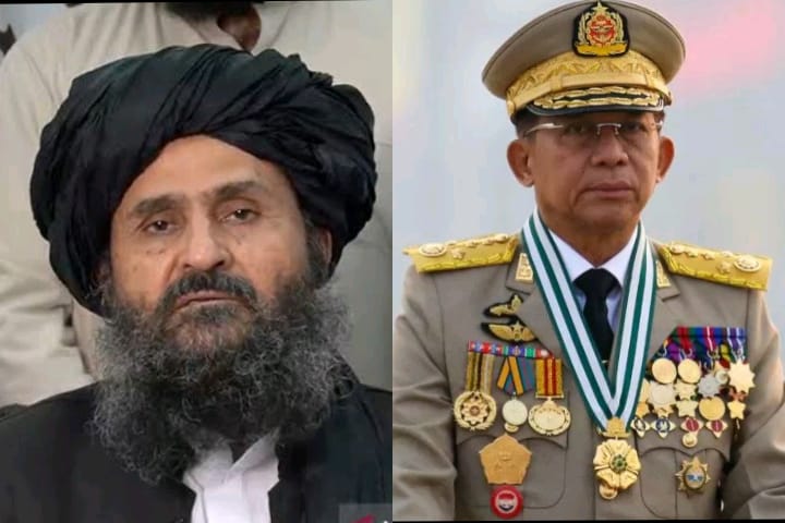 Pemimpin tertinggi Taliban, Mullah Baradar Akhund (kiri) dan Kepala junta Myanmar Jenderal Senior Min Aung Hlaing (kanan) (Foto: Google)