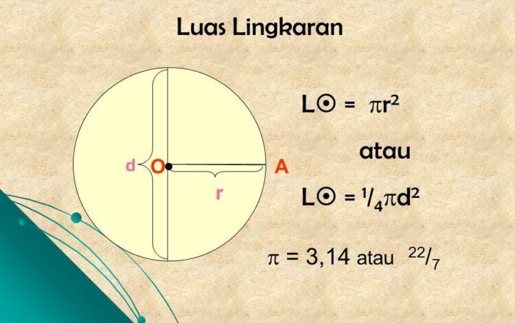 L merupakan luas lingkaran dan d diameter lingkaran maka rumus luas lingkaran adalah