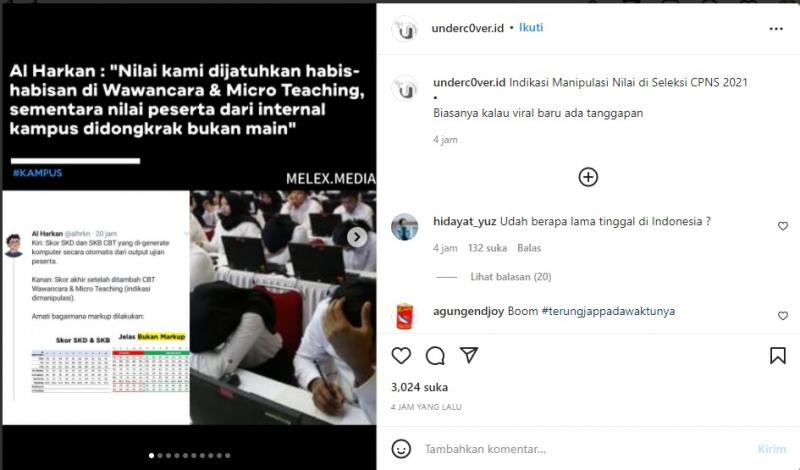 Viral Dugaan Manipulasi Tes Wawancara CPNS, Begini Respons BKN. (Instagram).