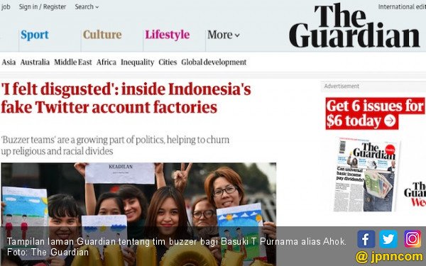 The Guardian mengungkap hasil investigasi tentang kerja buzzer Ahok (JPNN)