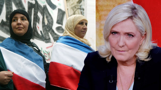 Capres Anti Hijab Marine Le Pen Keok di Pilpres Prancis 2022. (Kolase dari berbagai sumber).