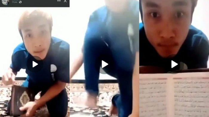 Tangkapan layar video viral pria di Sukabumi injak Alquran dan tantang Umat Islam (Tribun)