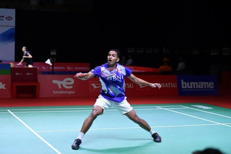 Pebulutangkis tunggal Putra Indonesia Chico Aura di laga perdana babak kualifikasi Indonesia Masters 2022 (okezone)