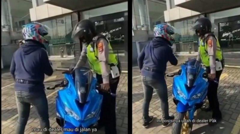 Polisi tilang motor keluar dealer (Tribun)