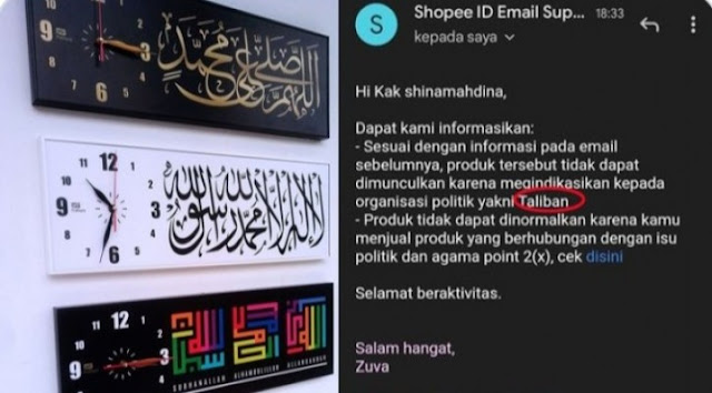 Disebut Bendera Taliban, Shopee Larang Jual Jam Dinding Kalimat Tauhid. (Medsos).