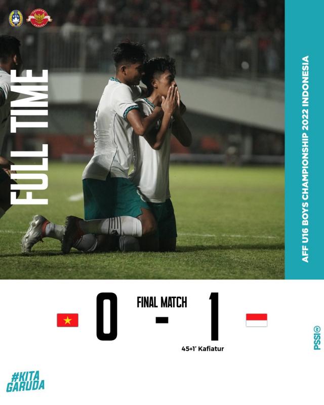 Kado Istimewa HUT RI ke-77, Timnas Indonesia Juara Piala AFF U-16 2022. (Twitter PSSI).