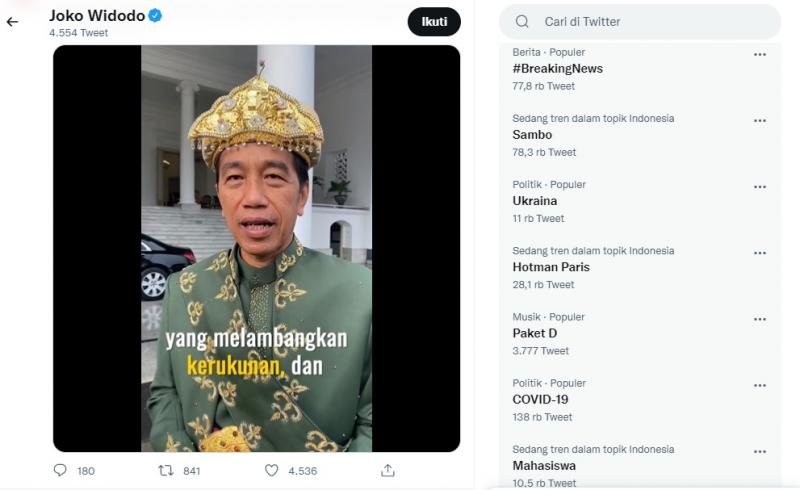 Jokowi: Jangan Ada Lagi Politik Identitas dan Politisasi Agama! (Twitter Jokowi).